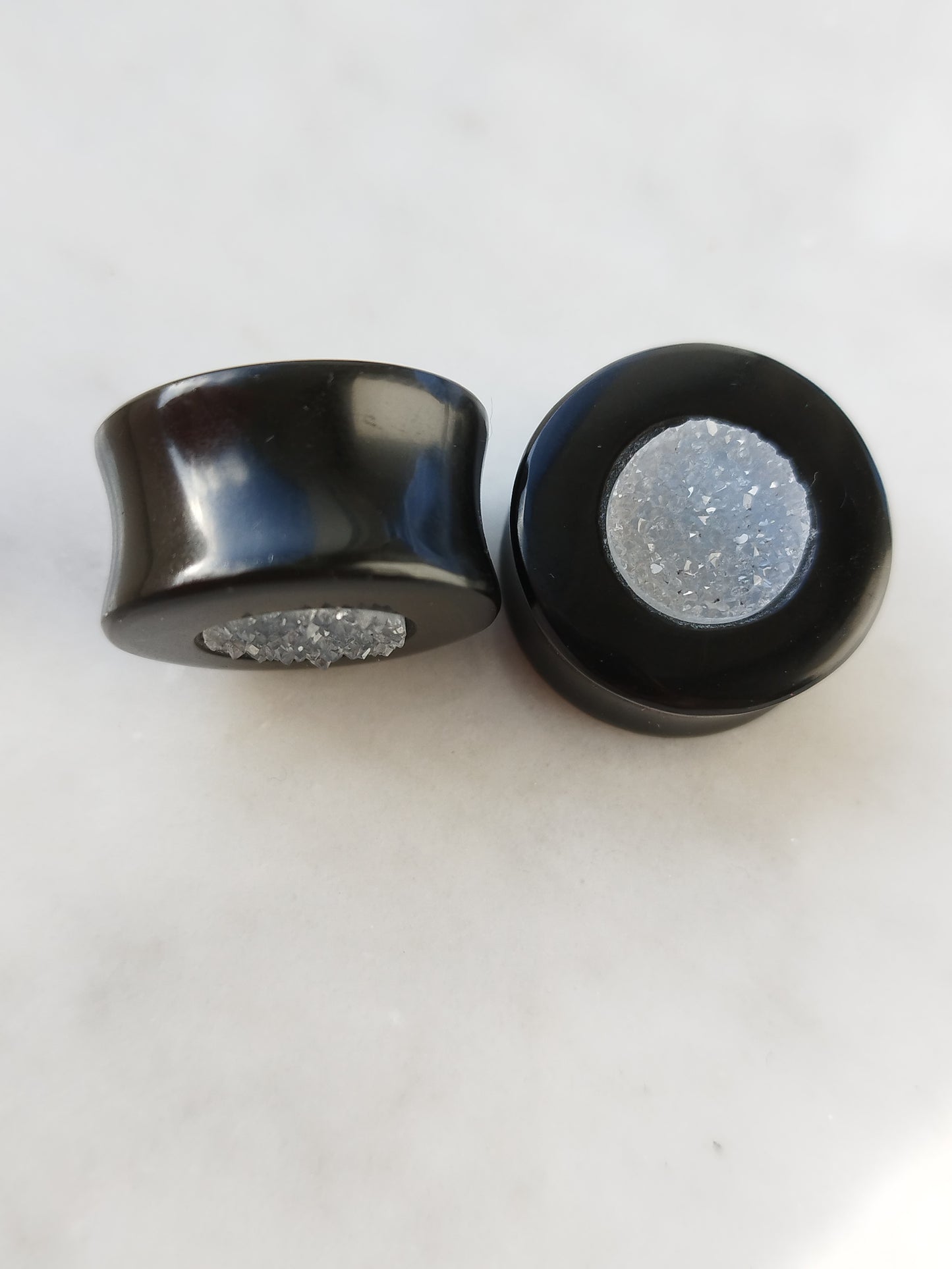 7/8" Obsidian and Grey Agate Druzy Plugs - aeoplugs