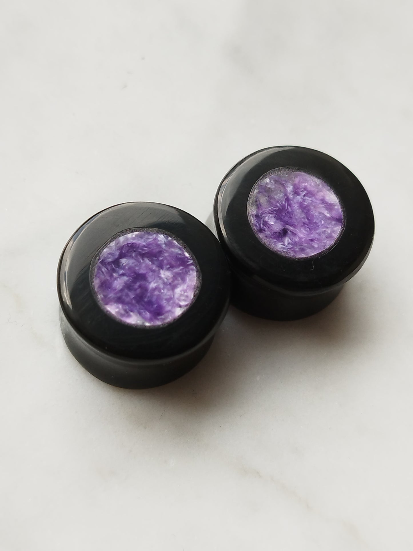 3/4" Charoite and Obsidian Inlay Plugs - aeoplugs