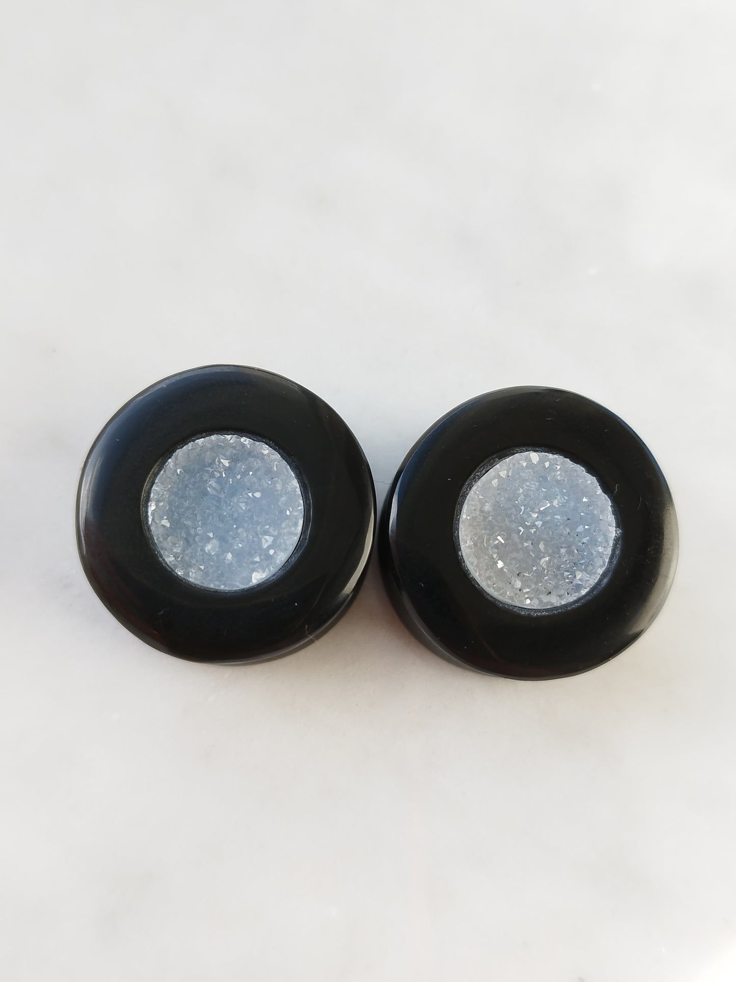 7/8" Obsidian and Grey Agate Druzy Plugs - aeoplugs