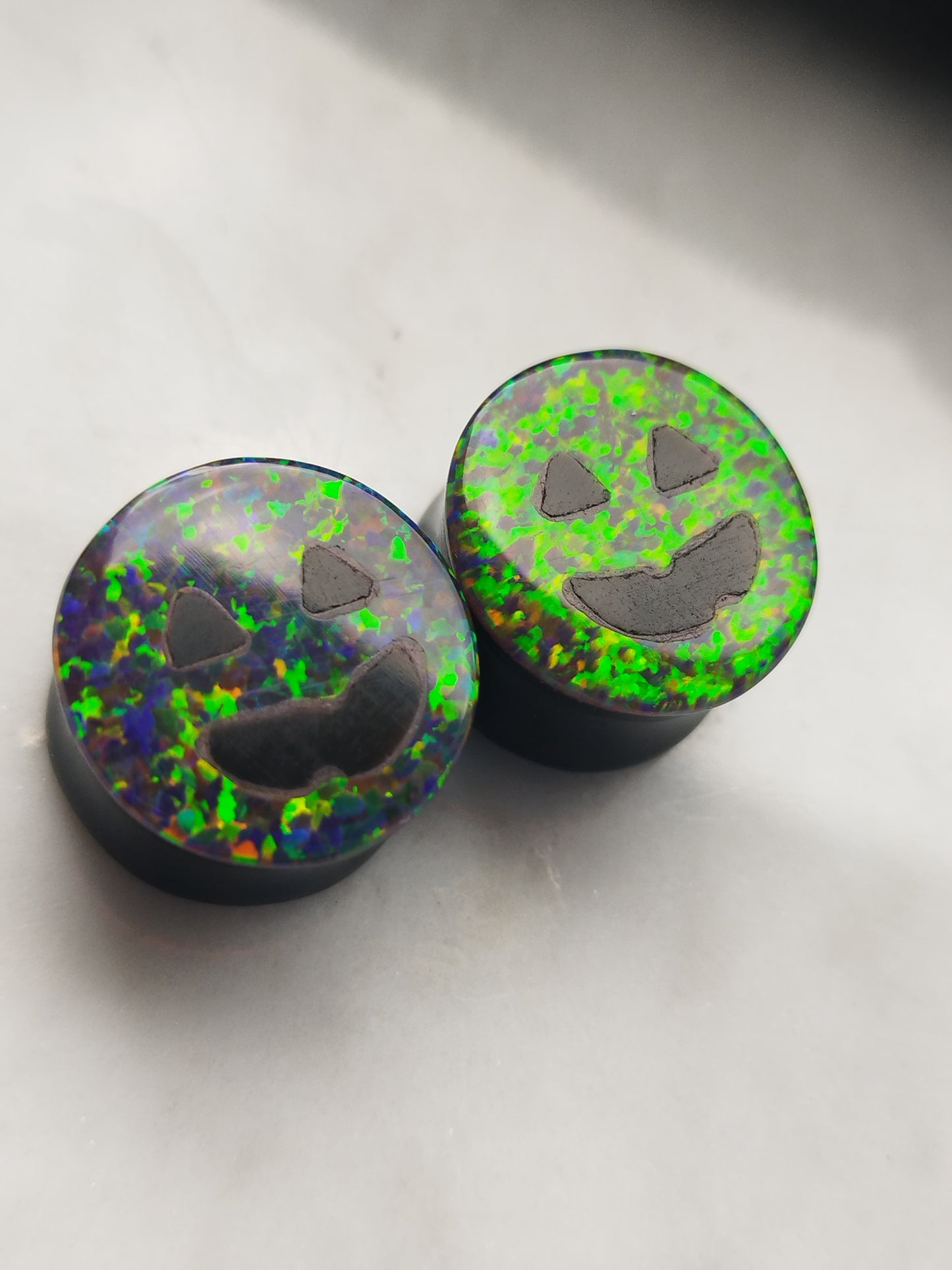 3/4" Obsidian and Opal Jack-O'-Lantern Plugs