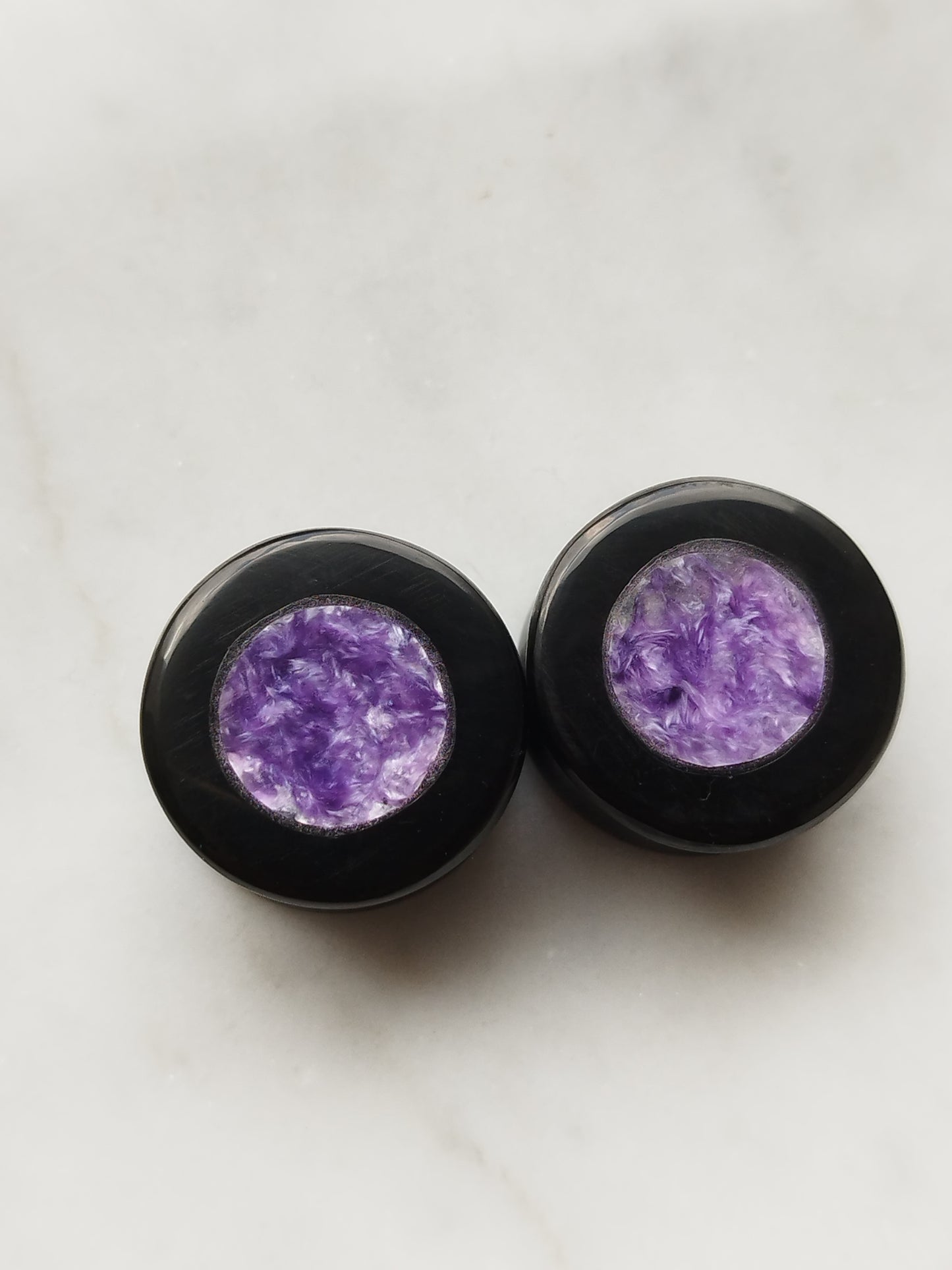 3/4" Charoite and Obsidian Inlay Plugs - aeoplugs