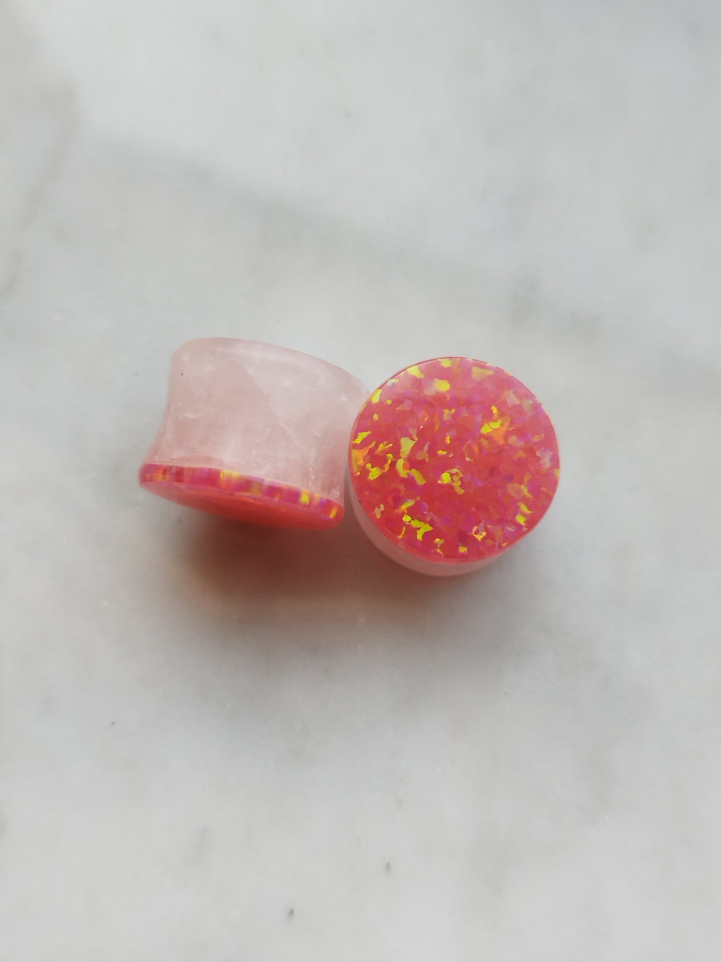 5/8" Rose Quartz And Opal Plugs