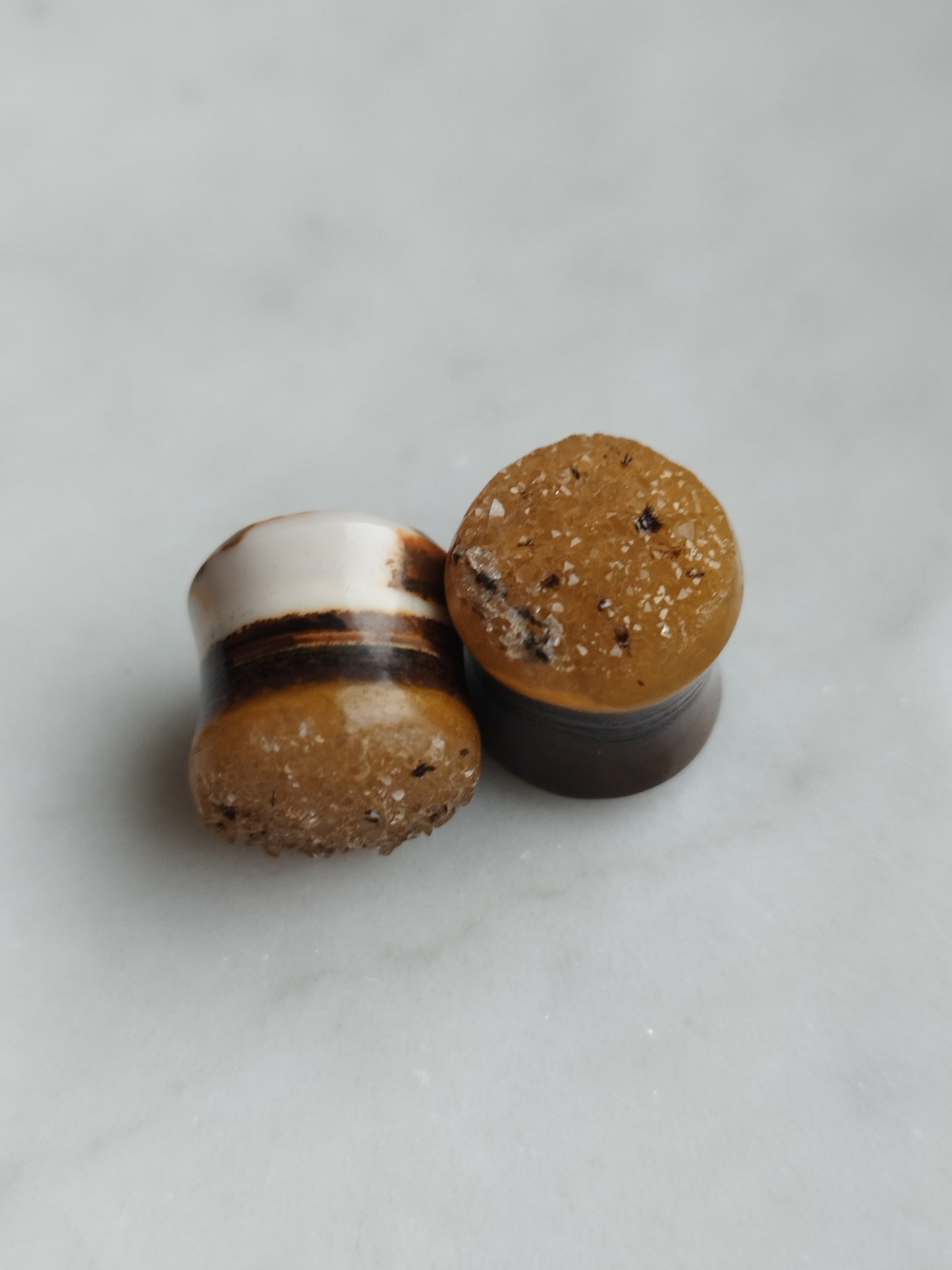 12mm Warring States Agate Druzy Plugs