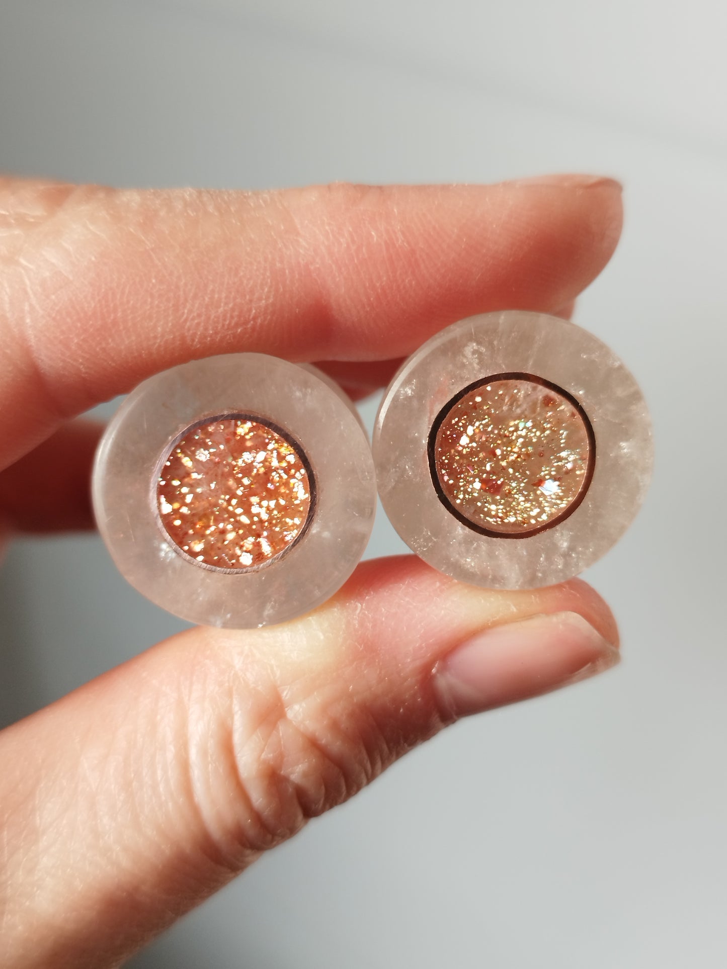 3/4" Quartz with Sunstone and Copper Inlays - aeoplugs