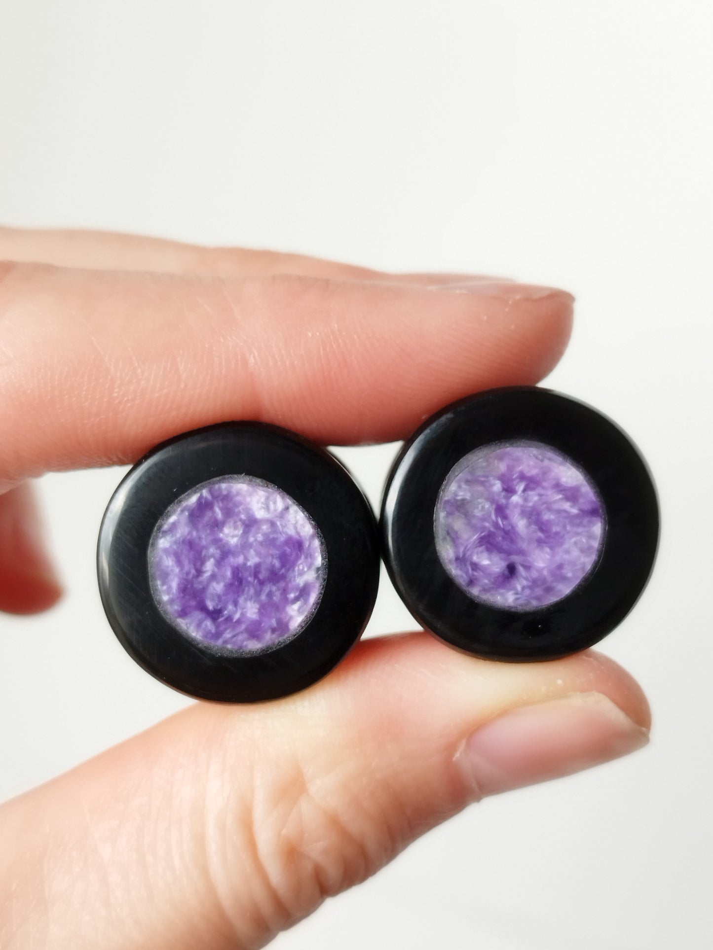 3/4" Charoite and Obsidian Inlay Plugs - aeoplugs