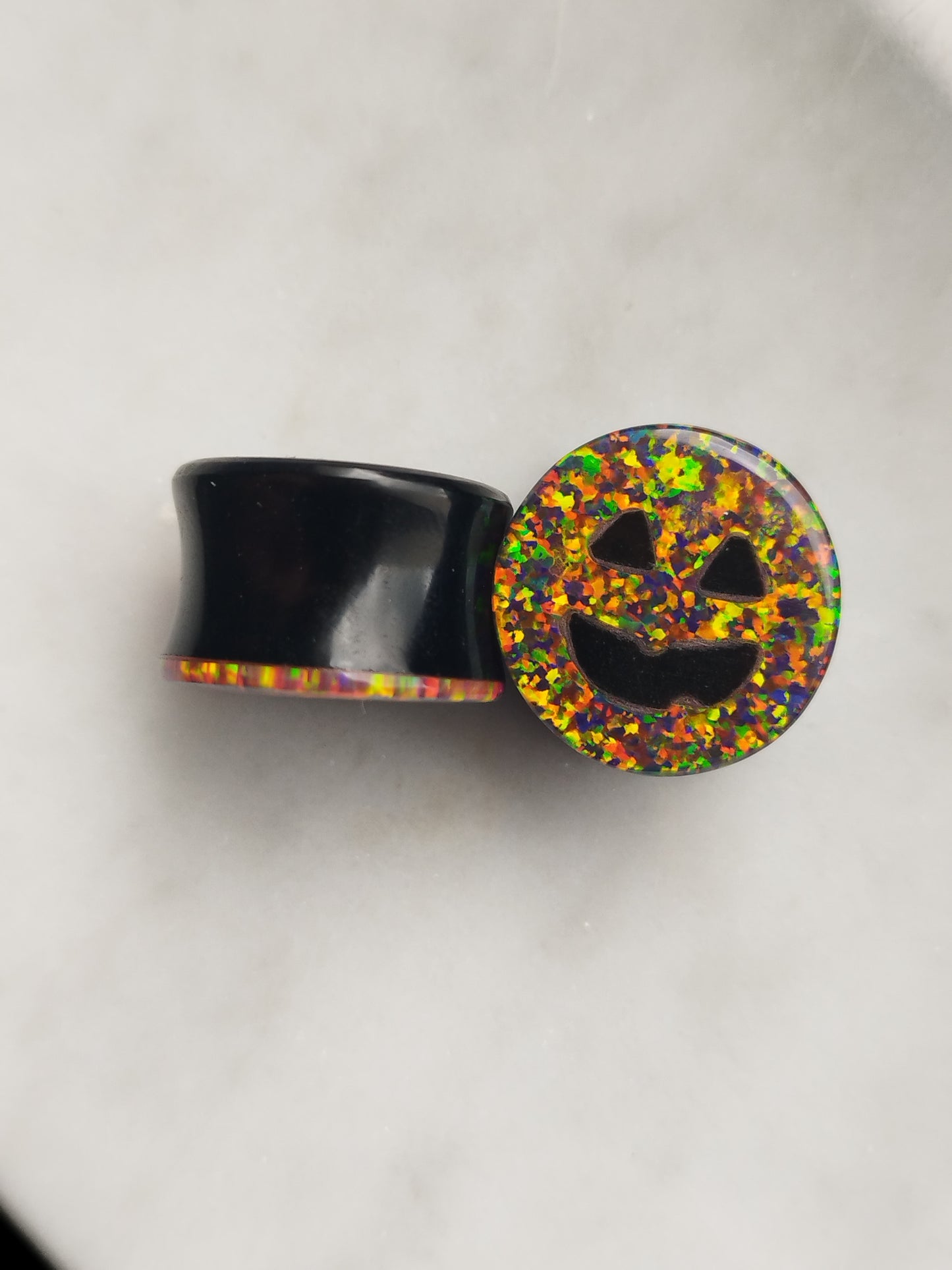 3/4" Obsidian and Opal Jack-O'-Lantern Plugs