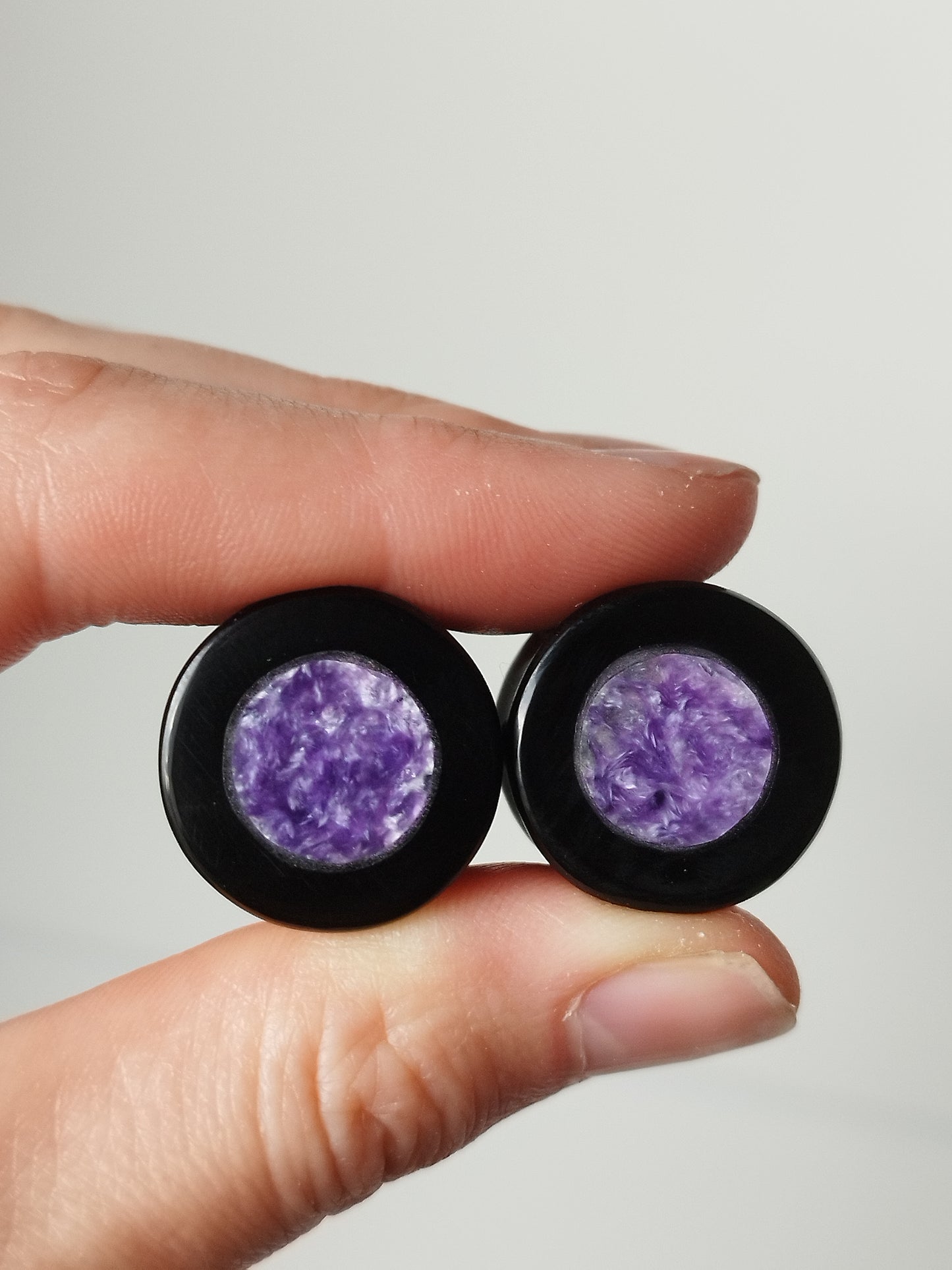 3/4" Charoite and Obsidian Inlay Plugs - aeoplugs