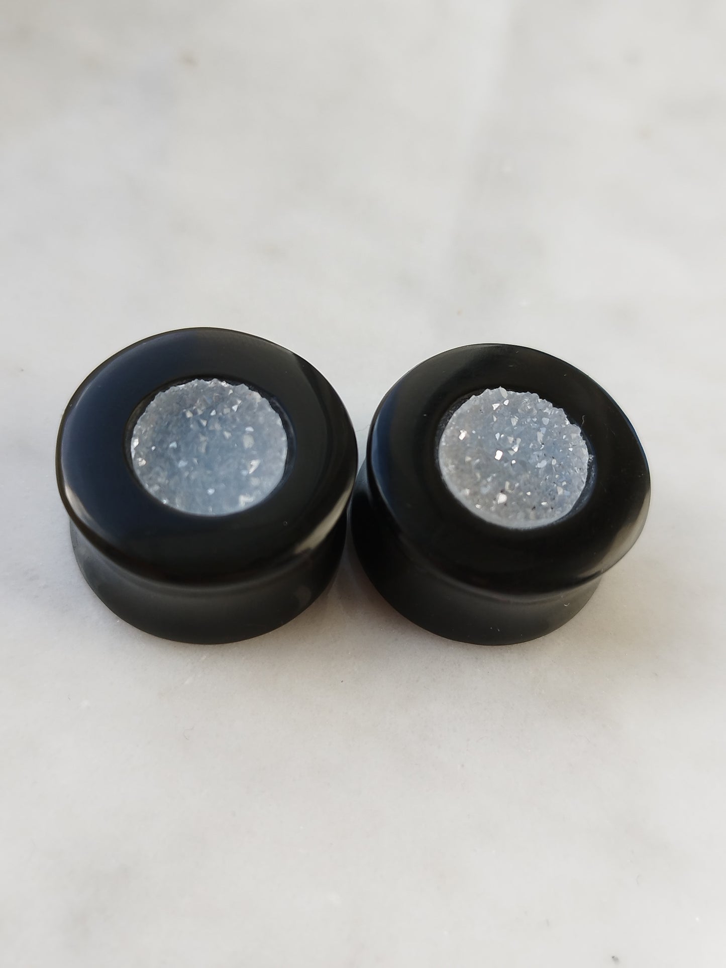 7/8" Obsidian and Grey Agate Druzy Plugs - aeoplugs