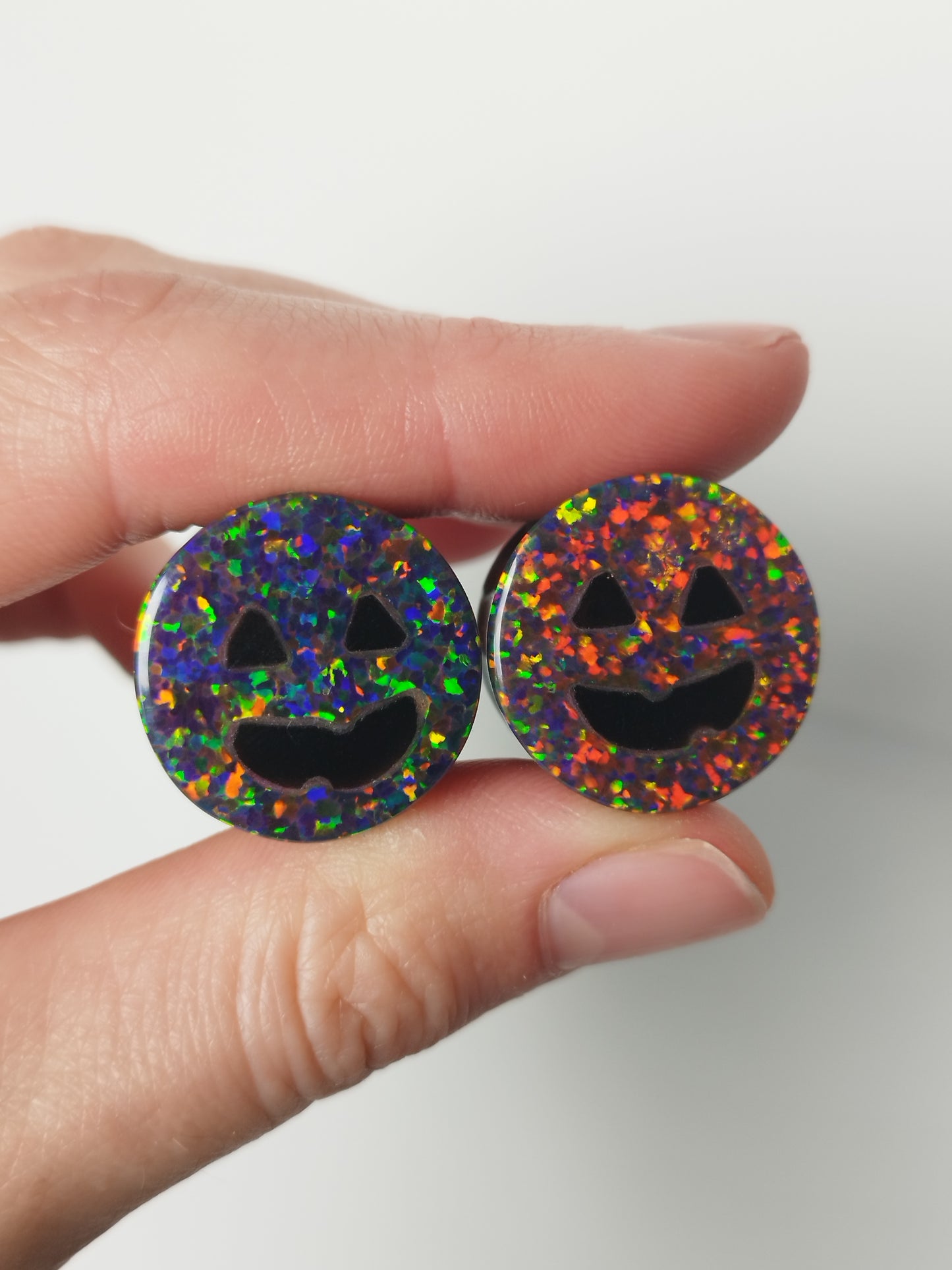 3/4" Obsidian and Opal Jack-O'-Lantern Plugs