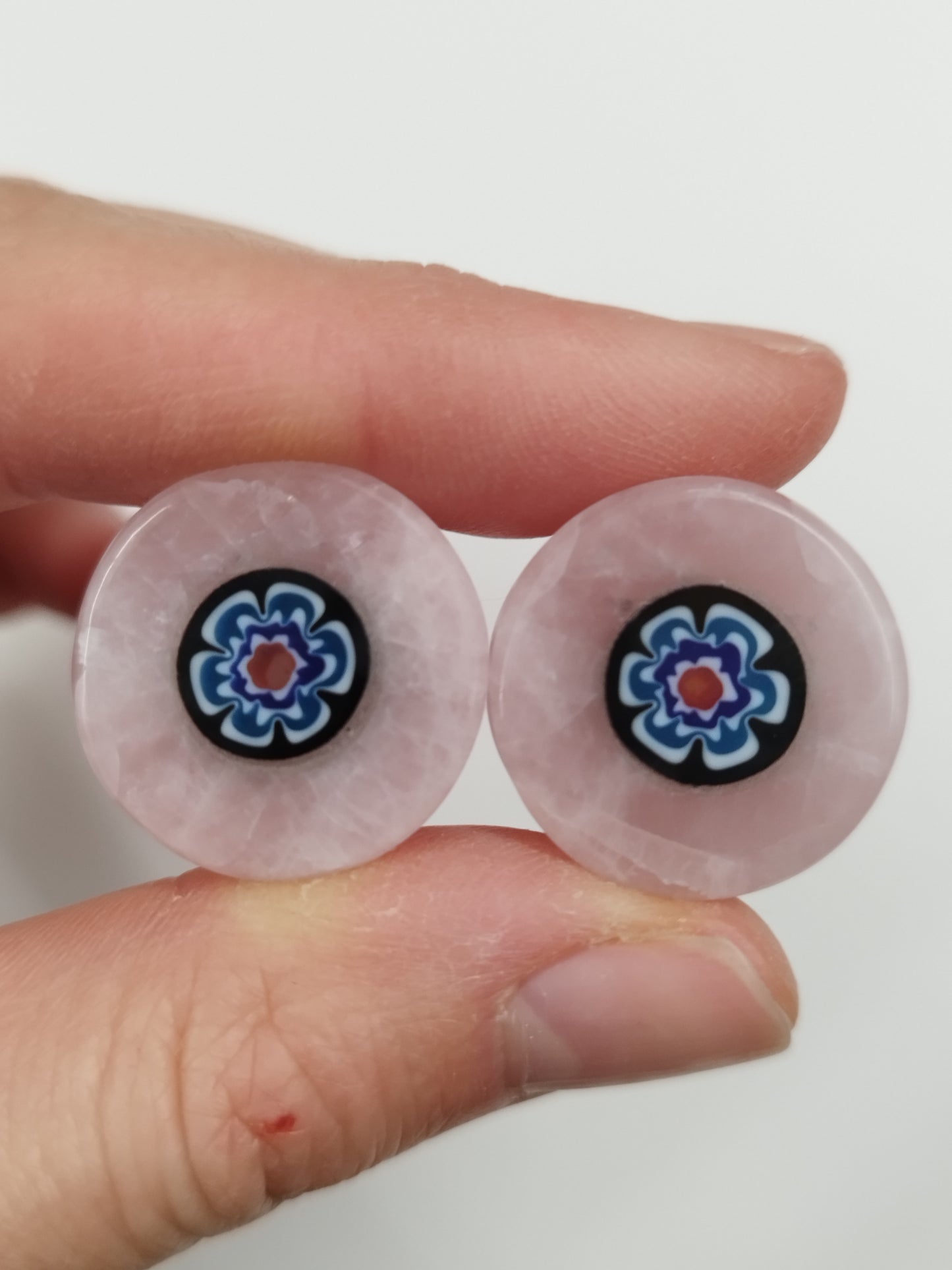 3/4" Rose Quartz And Millefiori Inlay Plugs - aeoplugs