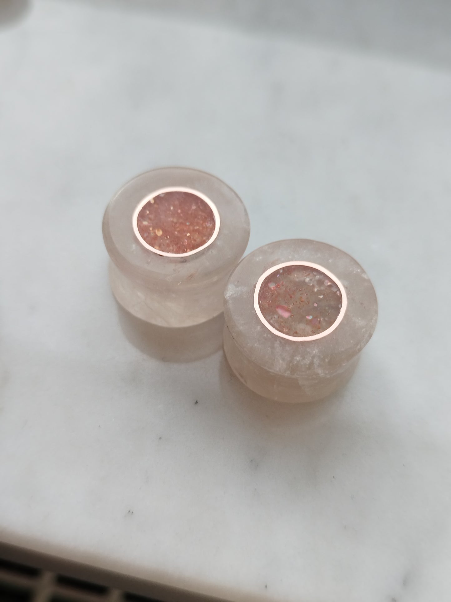 3/4" Quartz with Sunstone and Copper Inlays - aeoplugs