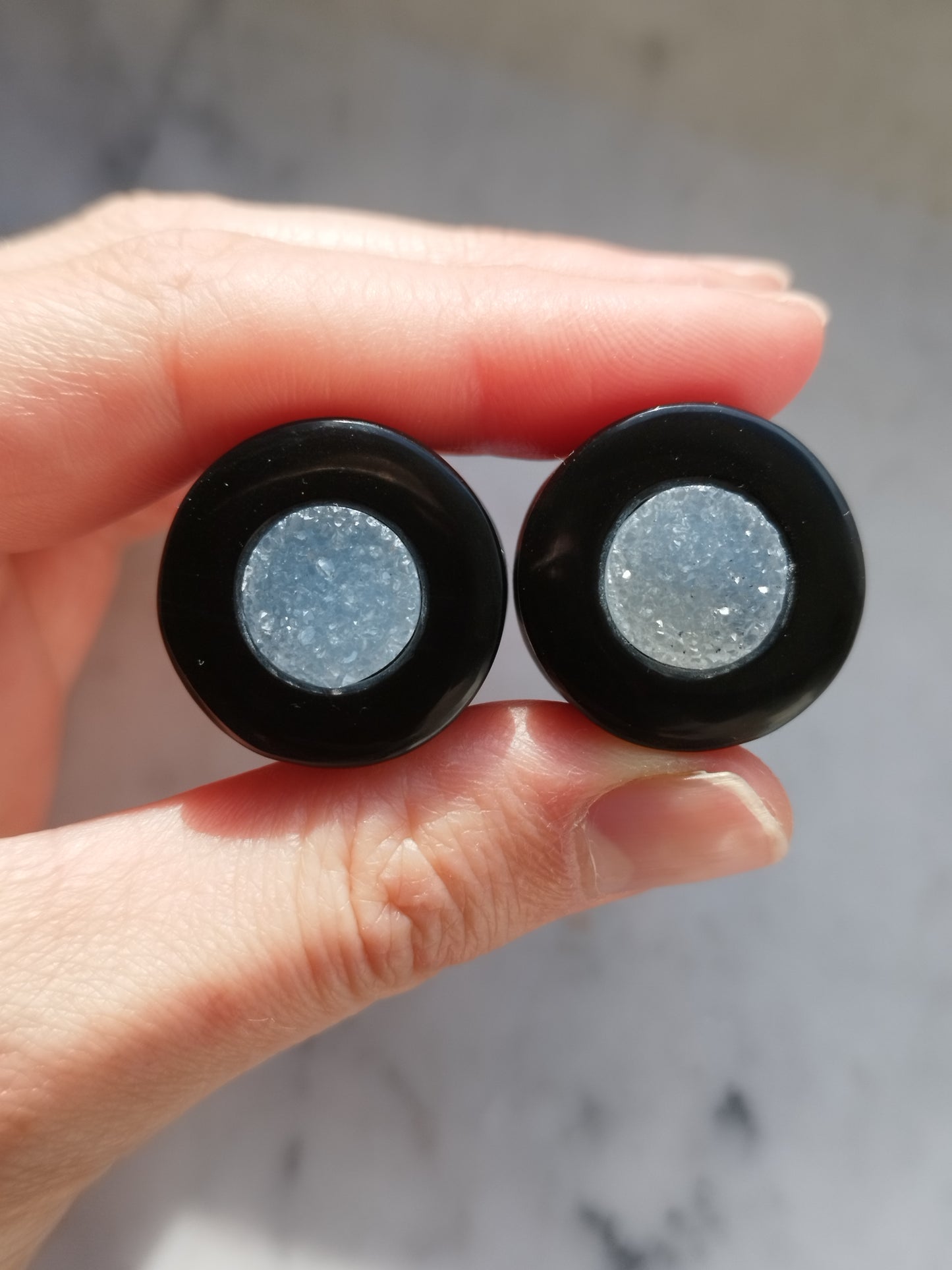 7/8" Obsidian and Grey Agate Druzy Plugs - aeoplugs
