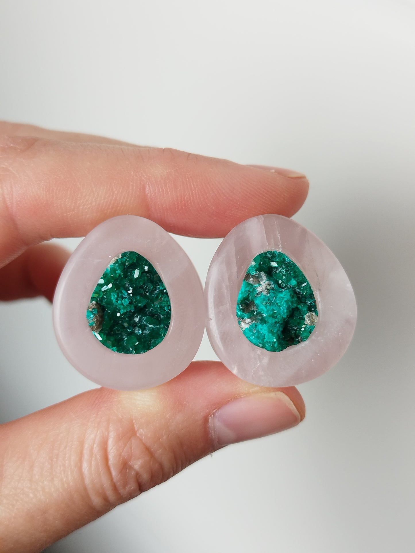 7/8" Rose Quartz And Dioptase Inlay Plugs