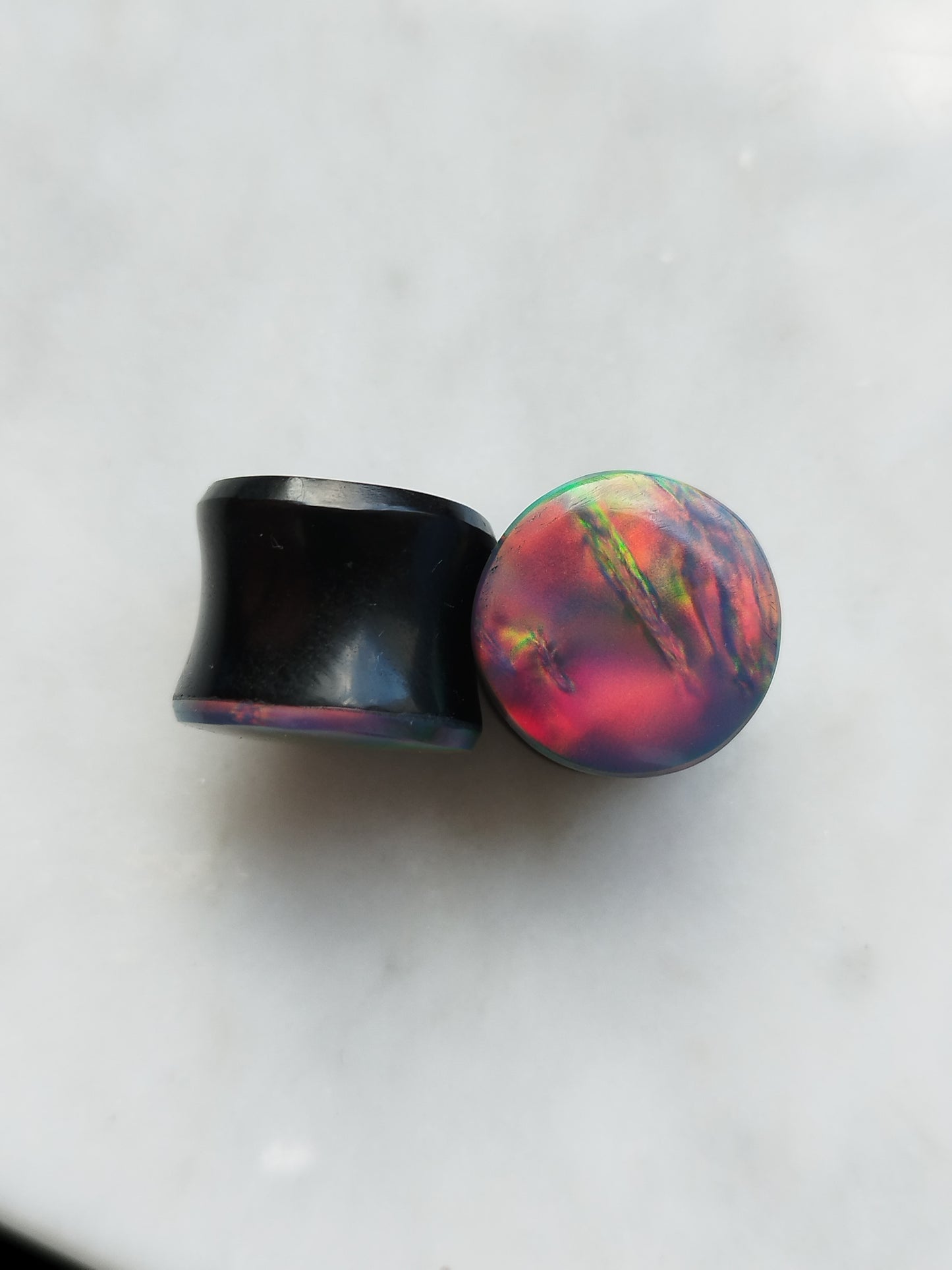 9/16" Aurora Opal And Obsidian Plugs