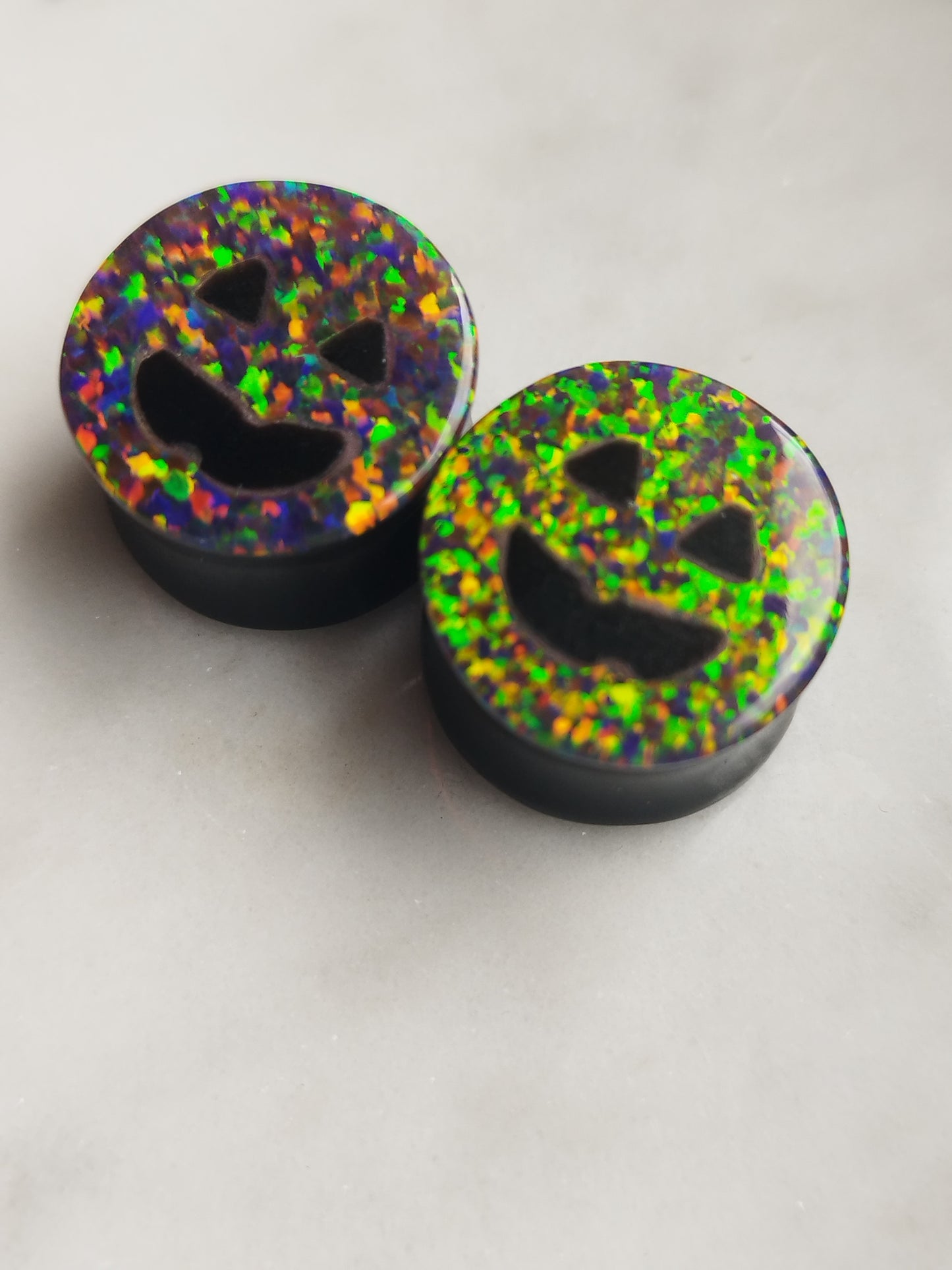 3/4" Obsidian and Opal Jack-O'-Lantern Plugs
