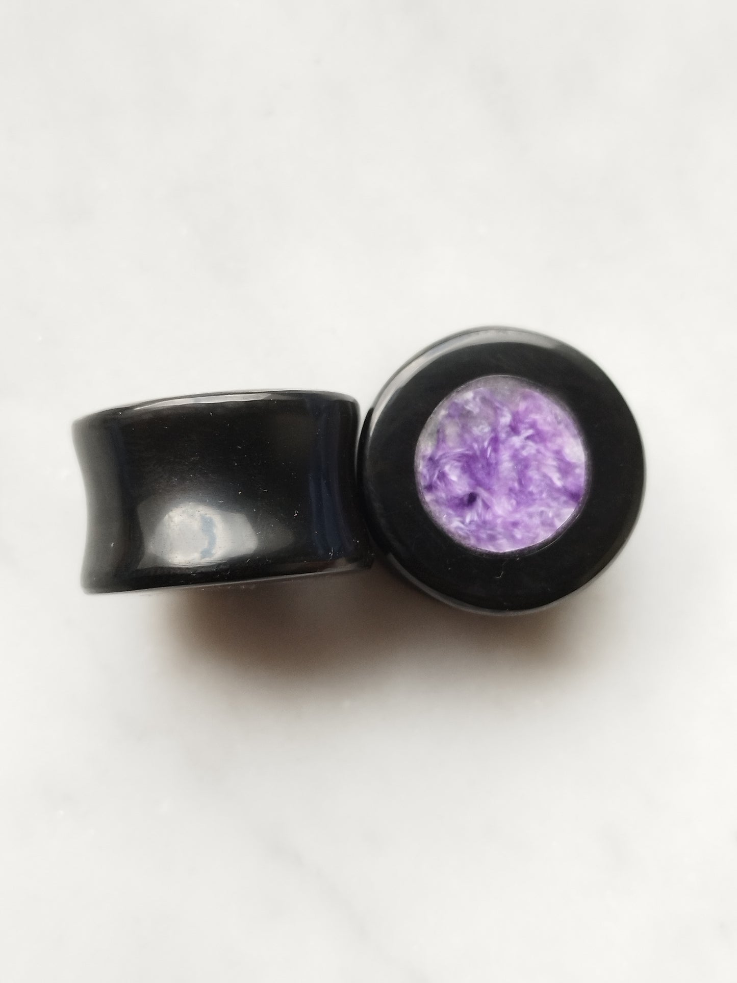 3/4" Charoite and Obsidian Inlay Plugs - aeoplugs