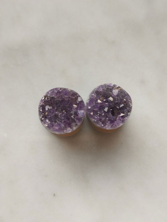 00g Amethyst Druzy Plugs - AEOrganics