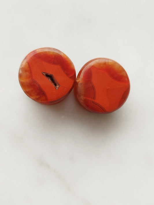 00g Orange Malawi Agate Plugs - AEOrganics