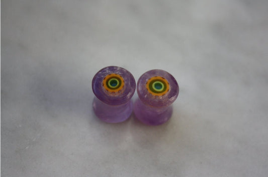 0g Amethyst and Murrini Inlay Plugs - AEOrganics