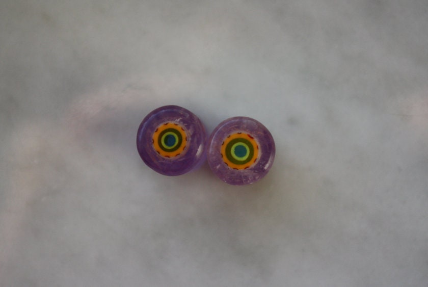 0g Amethyst and Murrini Inlay Plugs - aeoplugs