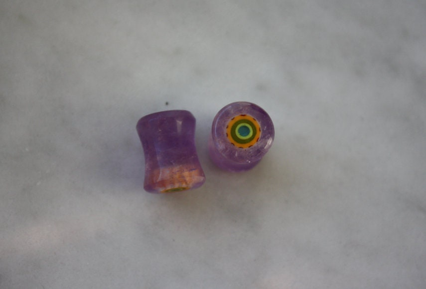 0g Amethyst and Murrini Inlay Plugs - aeoplugs