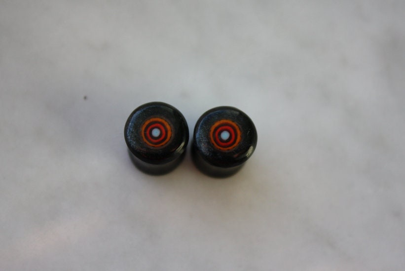 0g Obsidian and Murrini Inlay Plugs - aeoplugs
