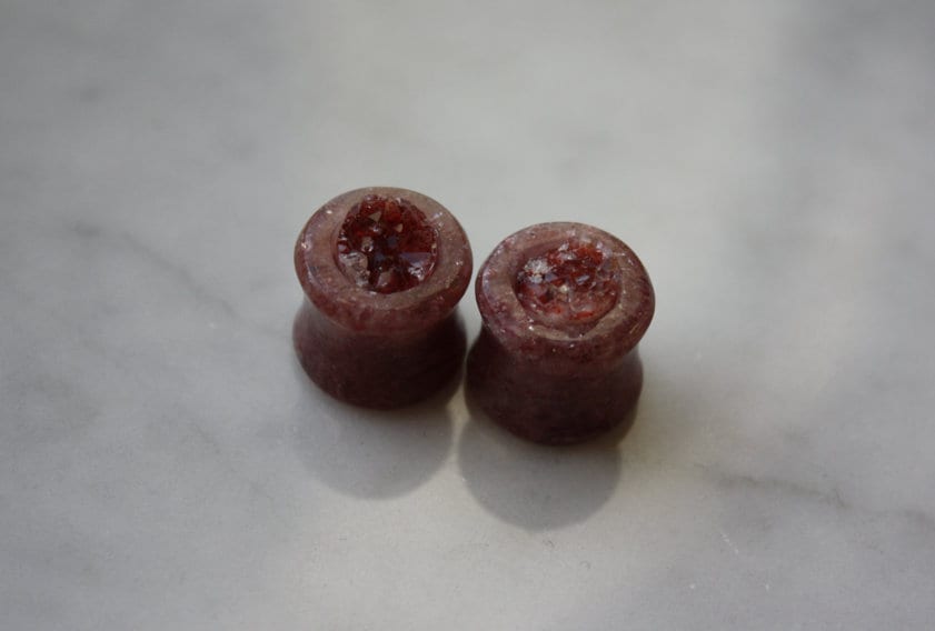 1/2" Red Amethyst and Strawberry Quartz Plugs - aeoplugs