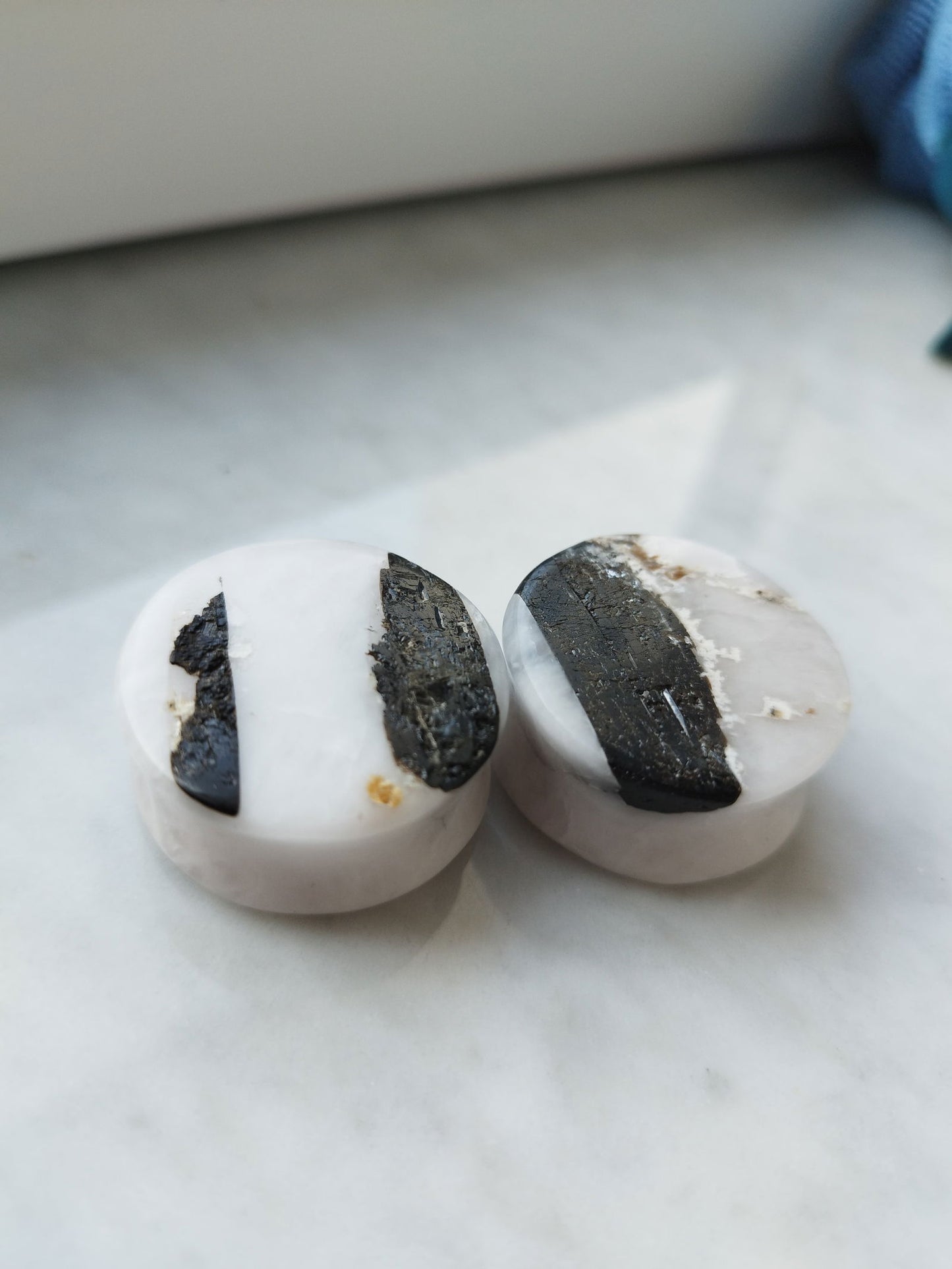 1 1/4" Rose Quartz And Black Tourmaline Plugs - aeoplugs