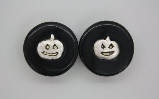 1" Obsidian Silver And Brass Jack O Lantern Plugs - AEOrganics