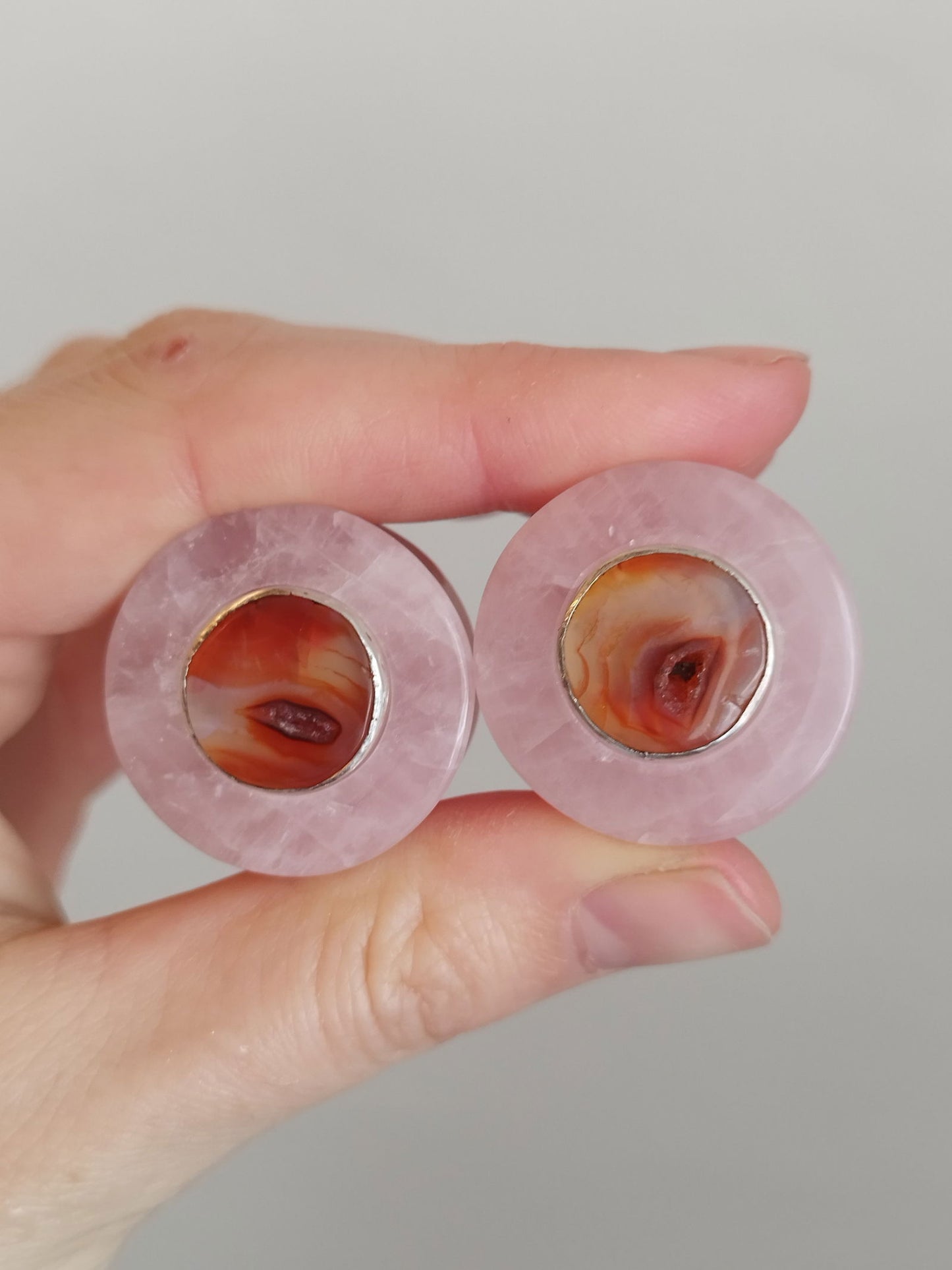 1 " Rose Quartz And Agate Geode Inlays - aeoplugs