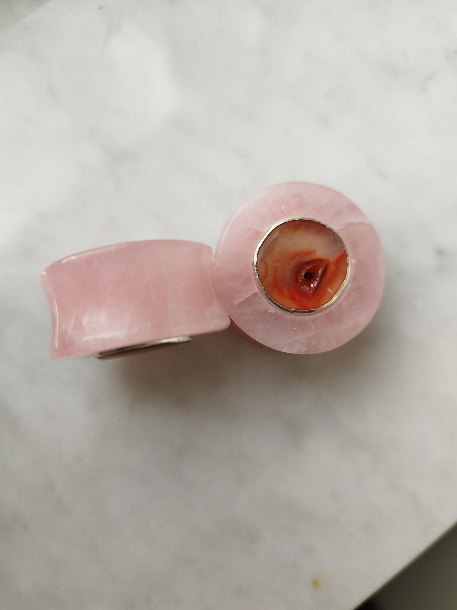1 " Rose Quartz And Agate Geode Inlays - aeoplugs