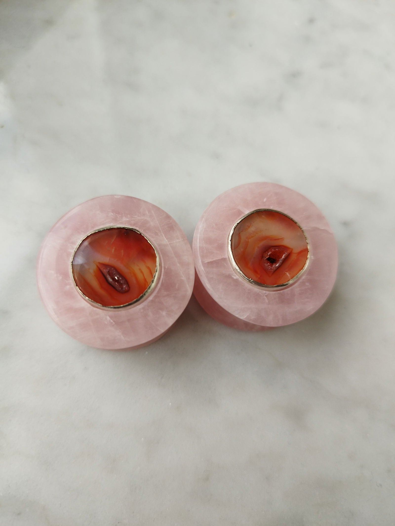 1 " Rose Quartz And Agate Geode Inlays - aeoplugs