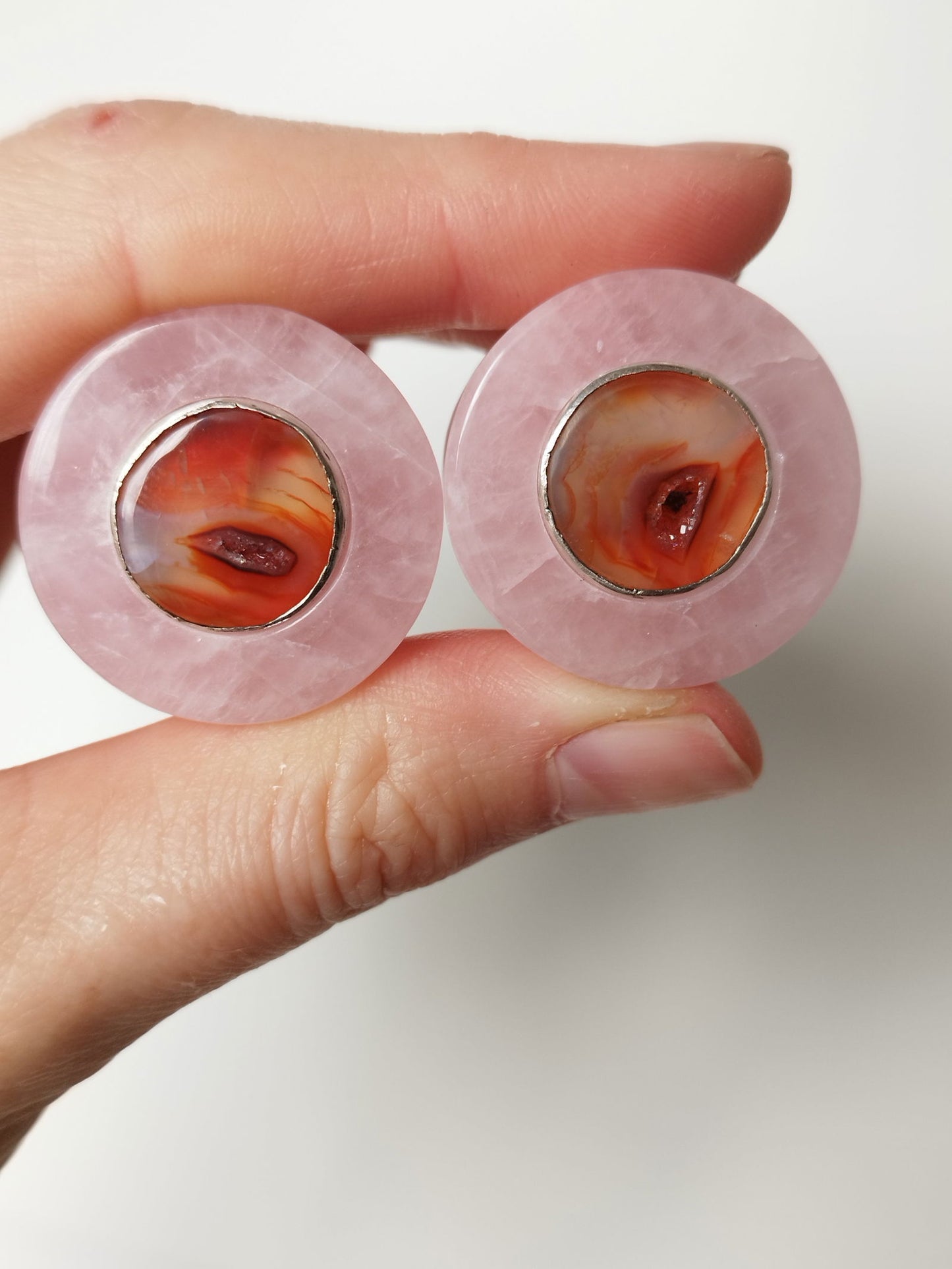 1 " Rose Quartz And Agate Geode Inlays - aeoplugs