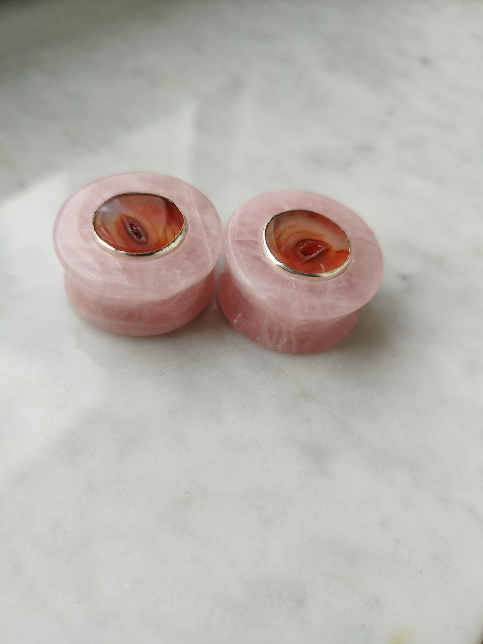1 " Rose Quartz And Agate Geode Inlays - aeoplugs