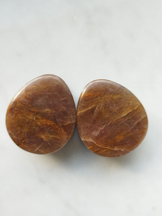 1" Rutilated Smokey Quartz Plugs - AEOrganics