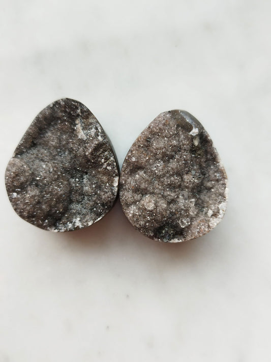 1" Smokey Quartz Druzy Plugs - AEOrganics