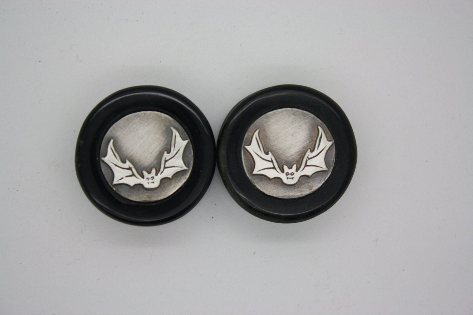 SPECIAL 30mm Obsidian Silver Happy Bat Plugs - aeoplugs