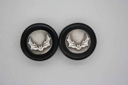 SPECIAL 30mm Obsidian Silver Happy Bat Plugs - aeoplugs