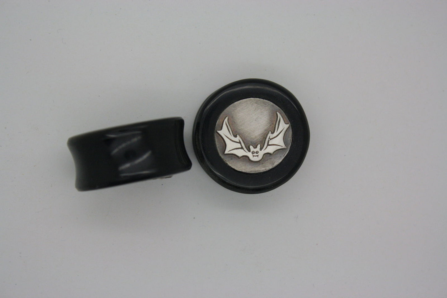 SPECIAL 30mm Obsidian Silver Happy Bat Plugs - aeoplugs