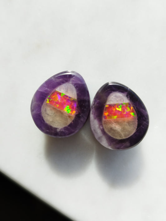 5/8" Amethyst With Candy Corn Inlay Plugs