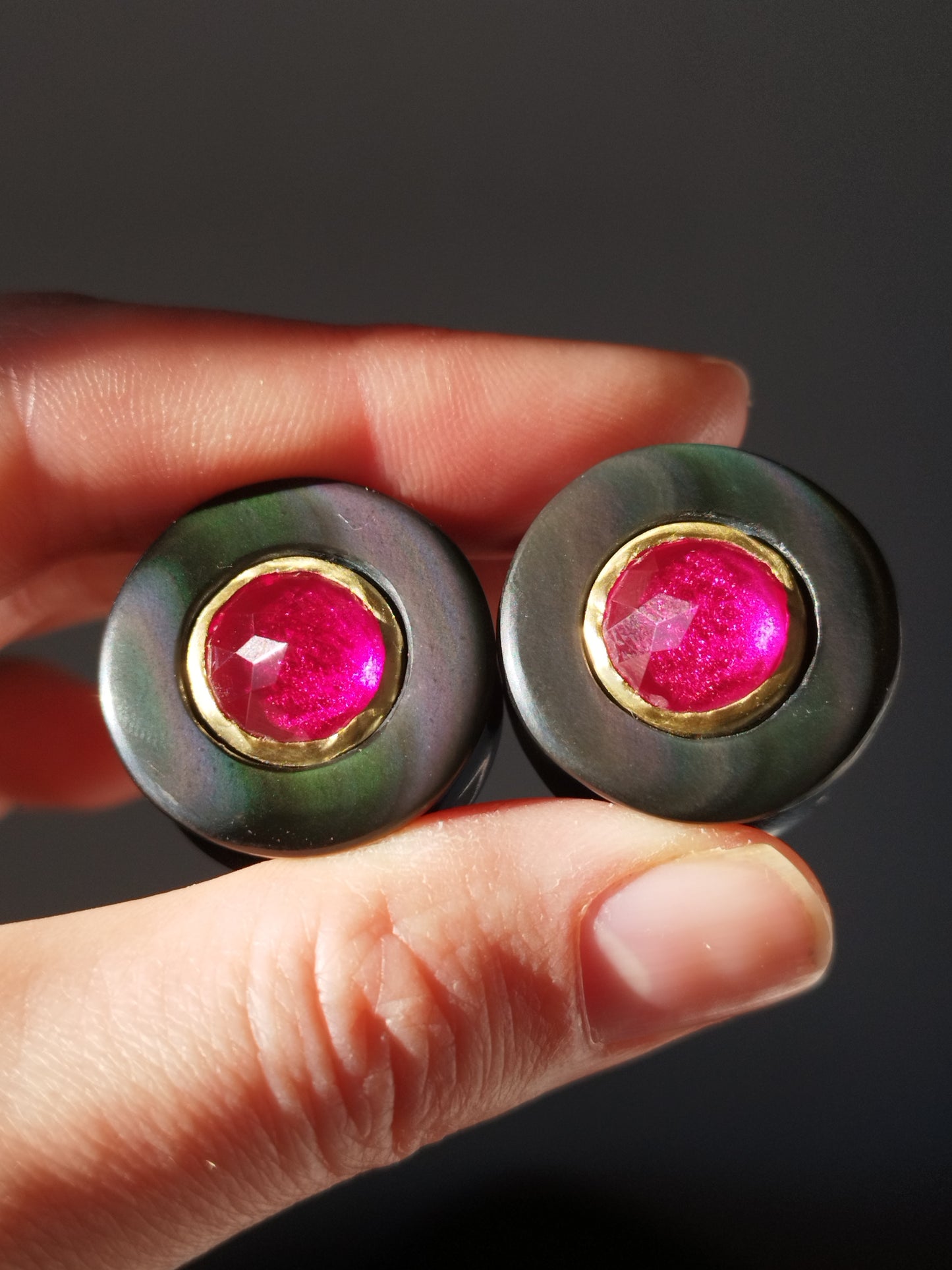 7/8" Rainbow Obsidian and Lab Gemstone Plugs