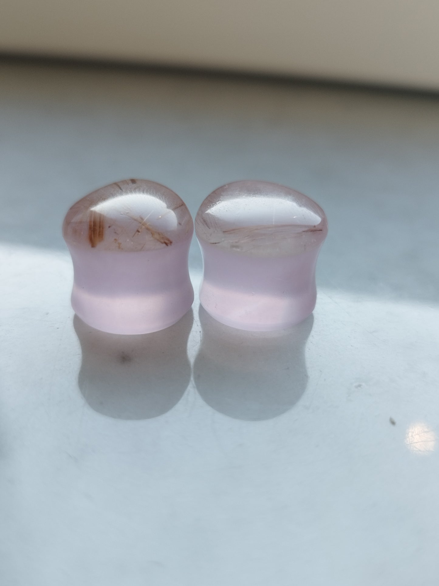 5/8" Rose Quartz And Rutilated Quartz Plugs