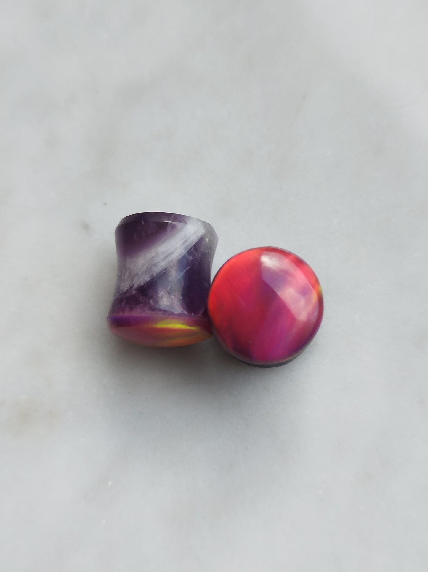 00g Amethyst and Aurora Opal Plugs