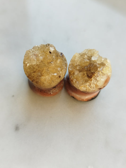 1/2" Citrine Druzy Plugs