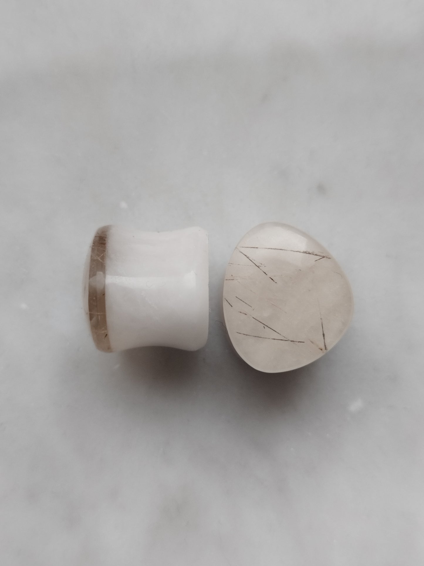 9/16" Butterfly Wing Quartz and Rutilated Quartz Plugs