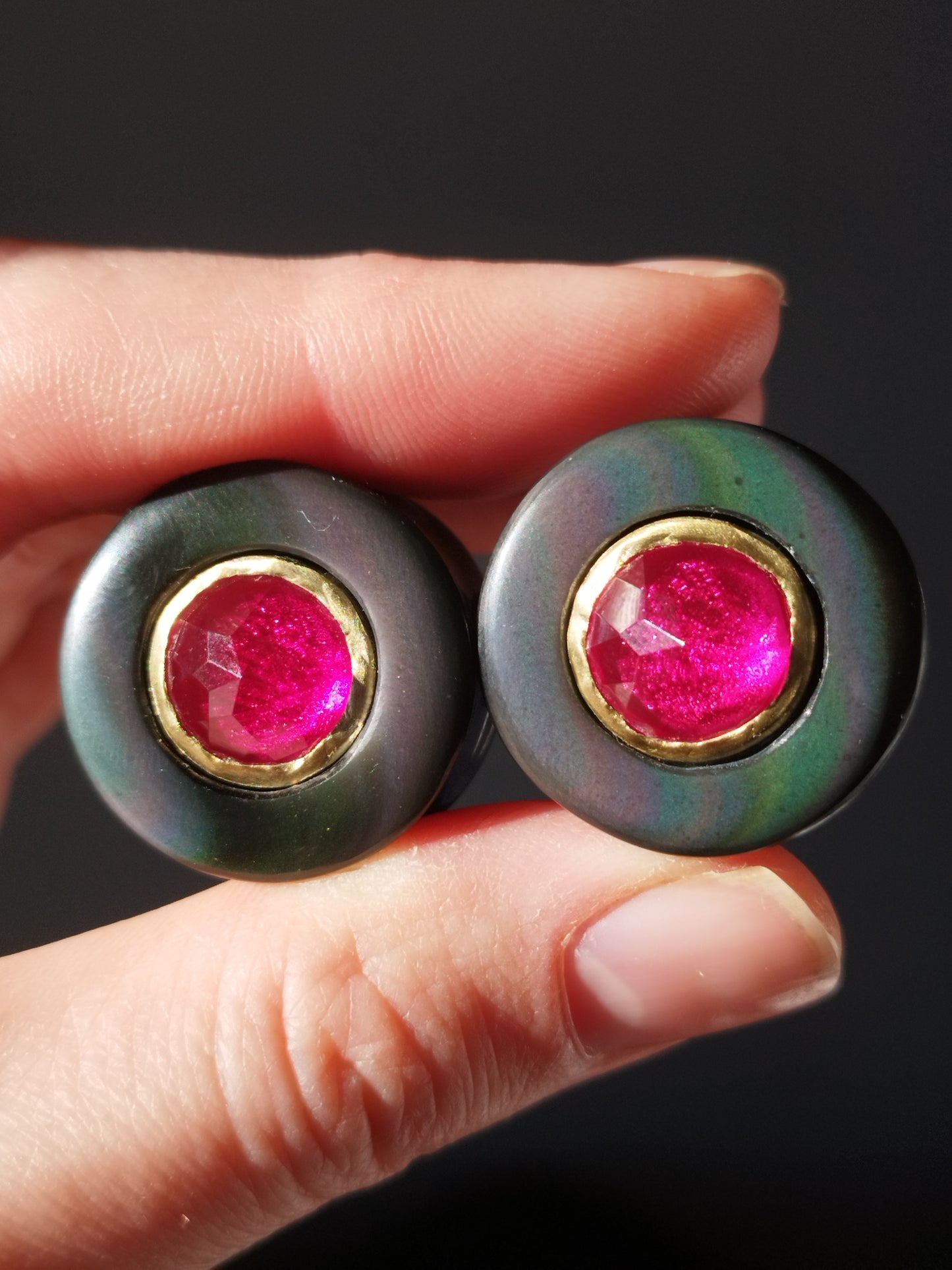 7/8" Rainbow Obsidian and Lab Gemstone Plugs