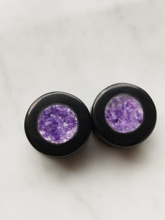 3/4" Charoite and Obsidian Inlay Plugs - aeoplugs