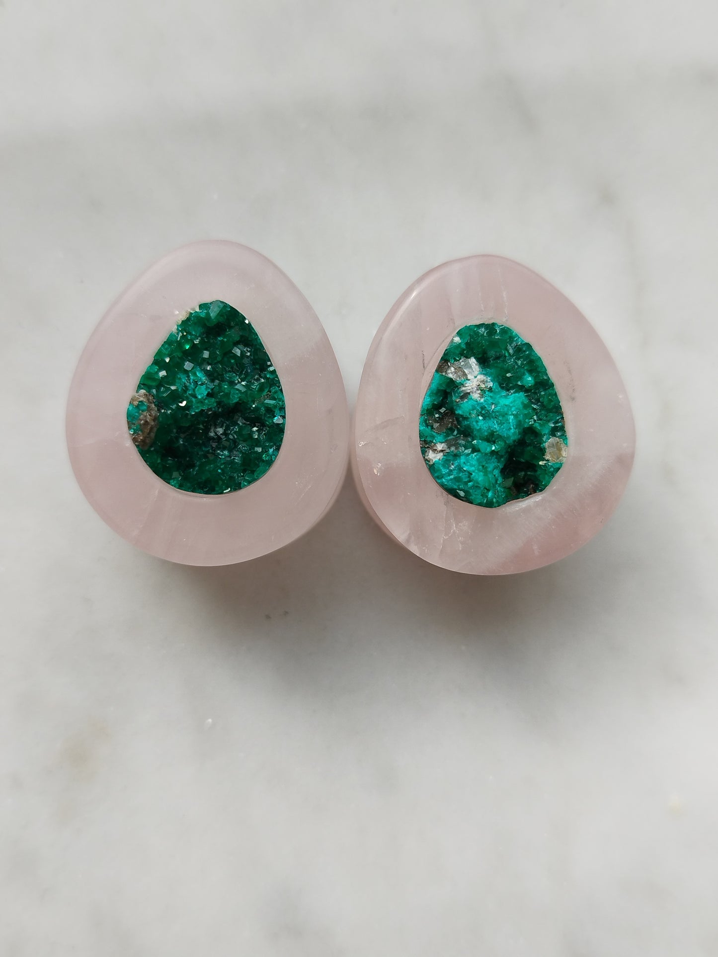 7/8" Rose Quartz And Dioptase Inlay Plugs