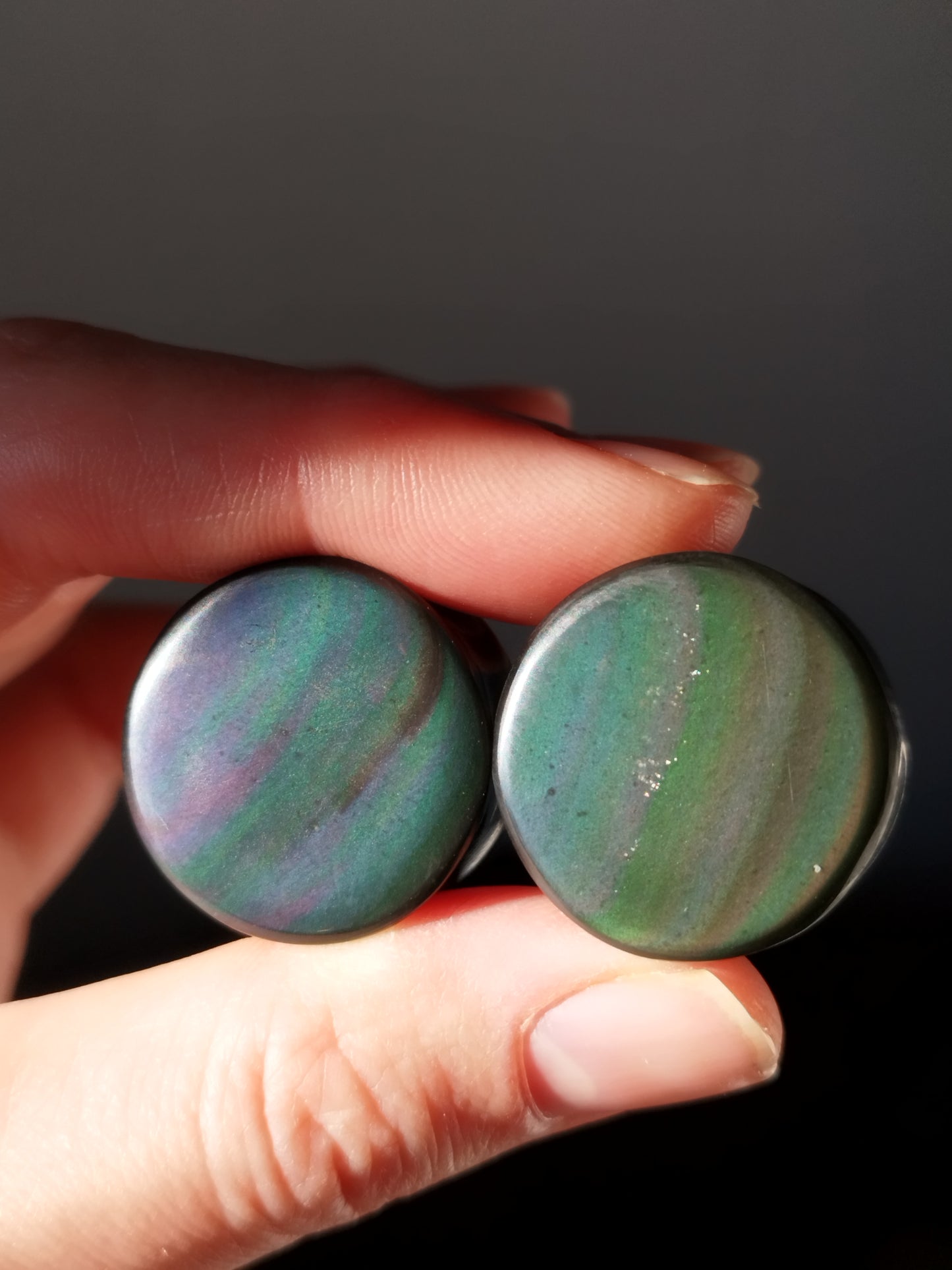 7/8" Rainbow Obsidian and Lab Gemstone Plugs