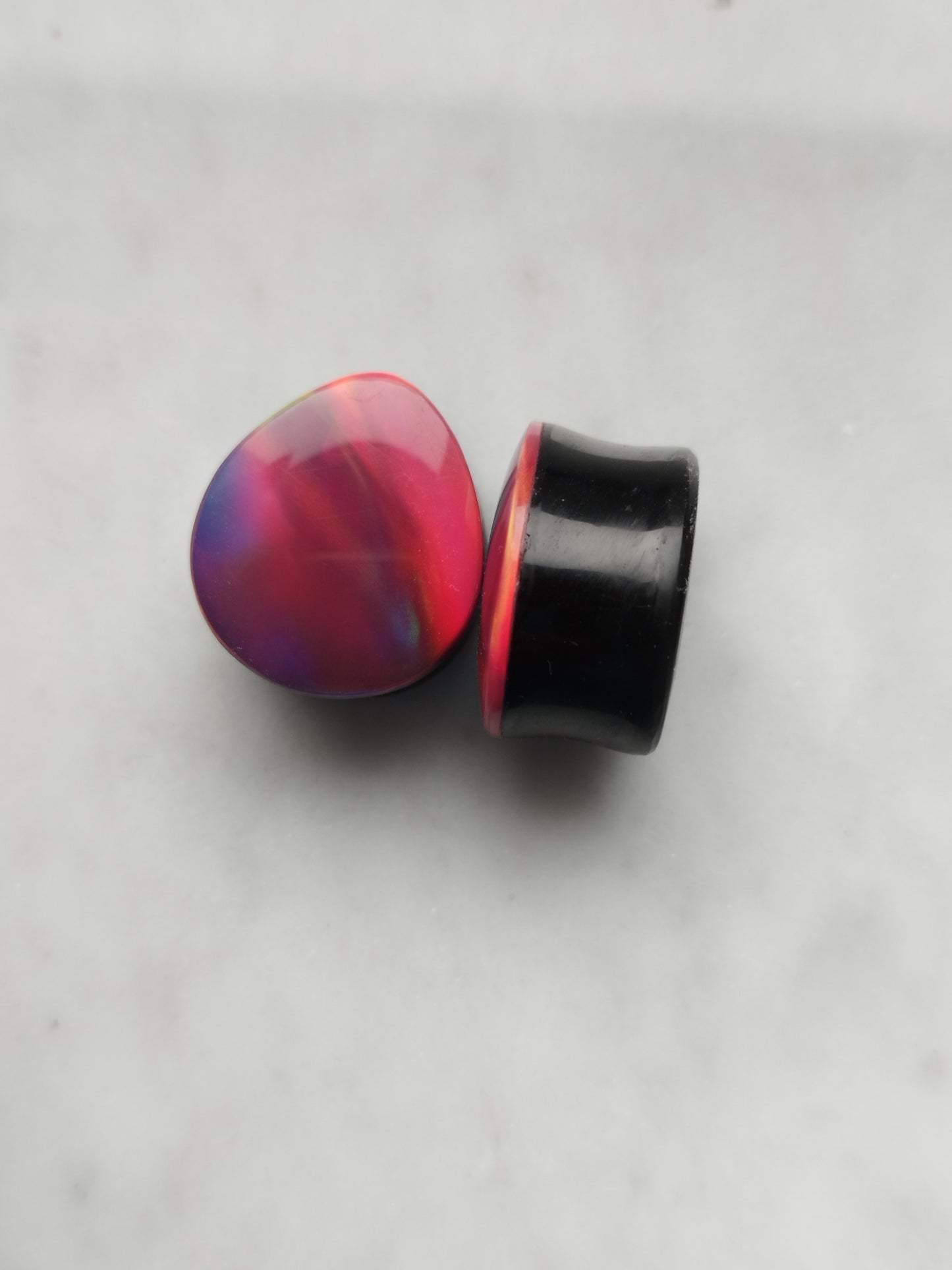7/8" Aurora Opal On Obsidian Plugs